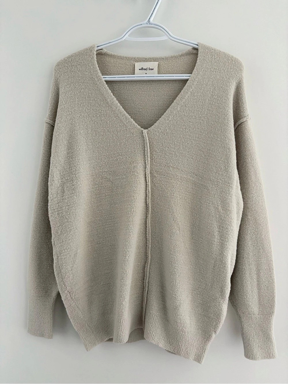 Aritzia Beige Hush Knit V-Neck